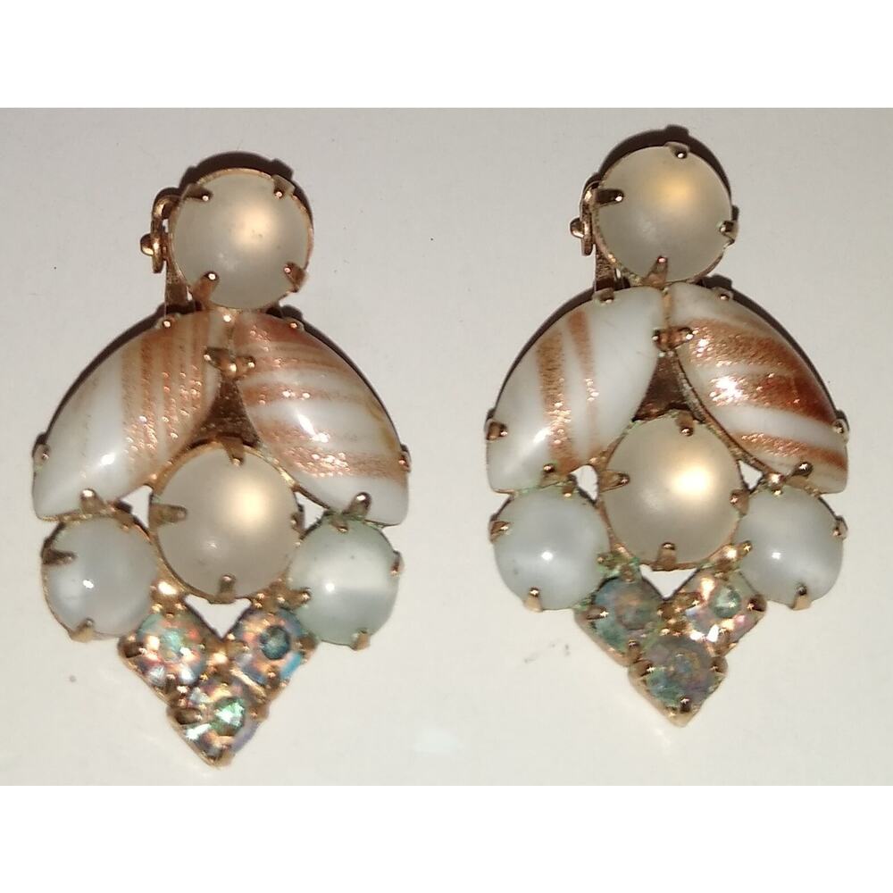 Juliana Clip-On Earrings Easter Egg White Gold Clear AB Stones Vintage 1950's
